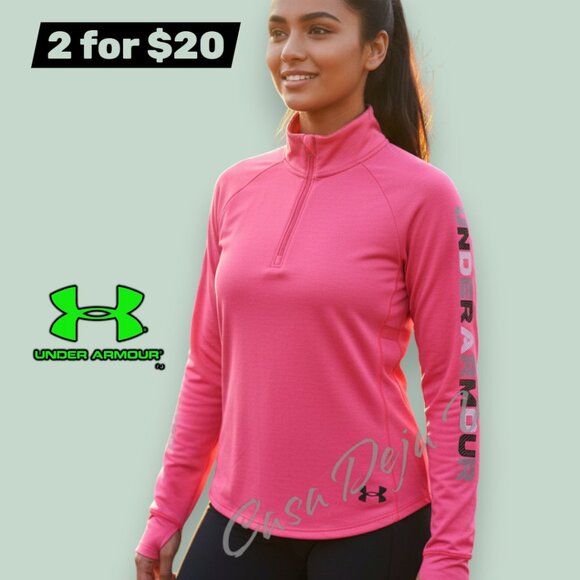 Under Armour Heatgear Hot Pink Long Sleeve Athletic Performance Top - Picture 1 of 9